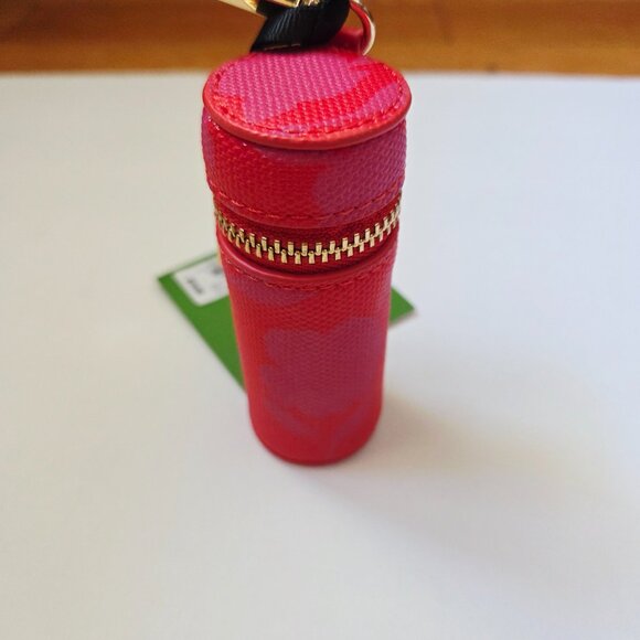 Kate Spade Target Red Pink Floral Lipstick Canvas Holder Bag Charm In Hand - Picture 3 of 6